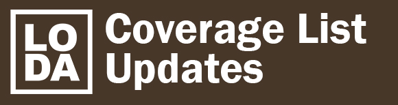 The LODA logo is on the left with text which reads coverage list updates.