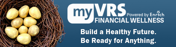 Nest of yellow eggs with text on the right saying myVRS Financial Wellness, Build a Healthy Future. Be Ready for Anything.