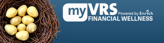 Golden eggs in a nest next to the myVRS Financial Wellness logo.