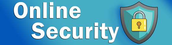 text which says online security with an icon of a shield with a padlock on the front of it